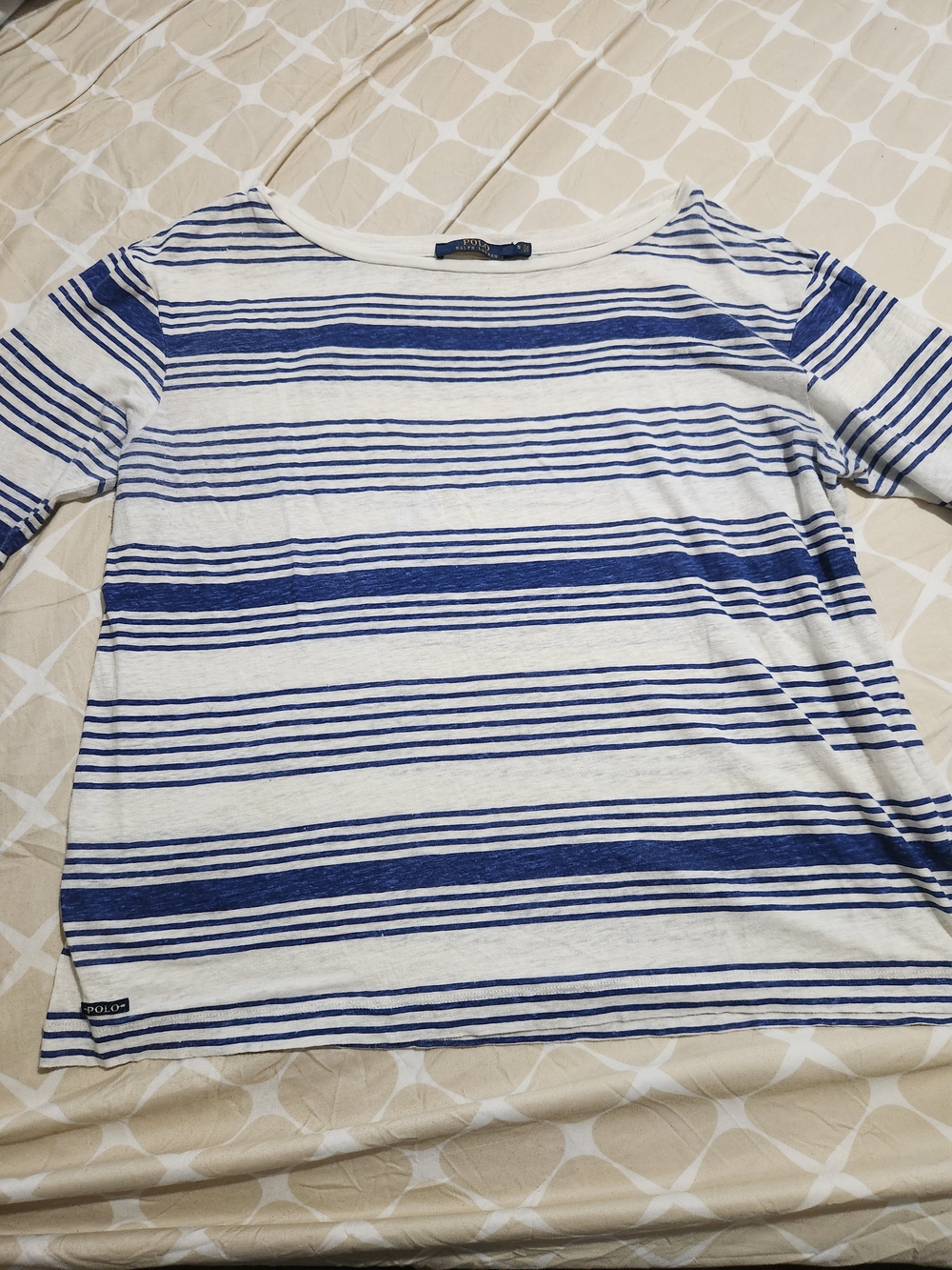 Polo by Ralph Lauren Linen White Top with Blue Stripes